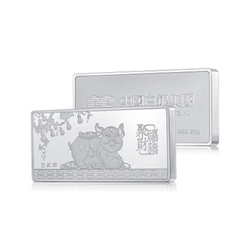 投资银条 500g足银999.9 聚财福猪银条500克 木制礼盒包装 